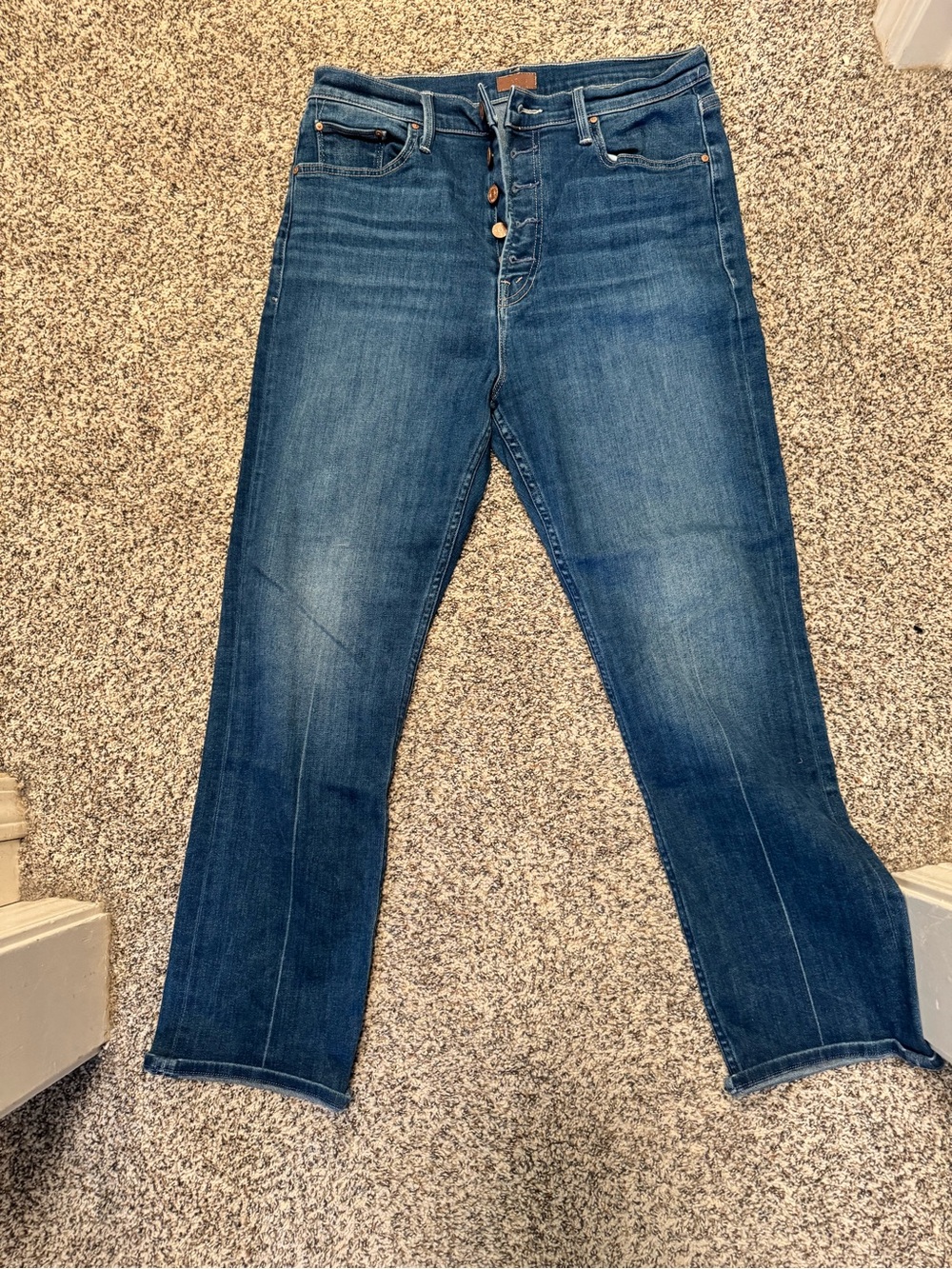 Pilcro High-Rise Straight Leg Jeans in Medium Blue